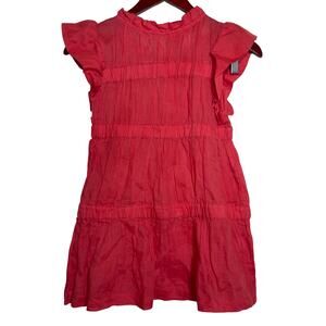 Sea New York girls lightweight ramie vibrant coral red ruffle dress sz 6
